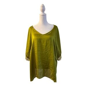 RYEGRASS Lime Green Tunic Top Blouse Size 2X | V-Neck Boho Style
